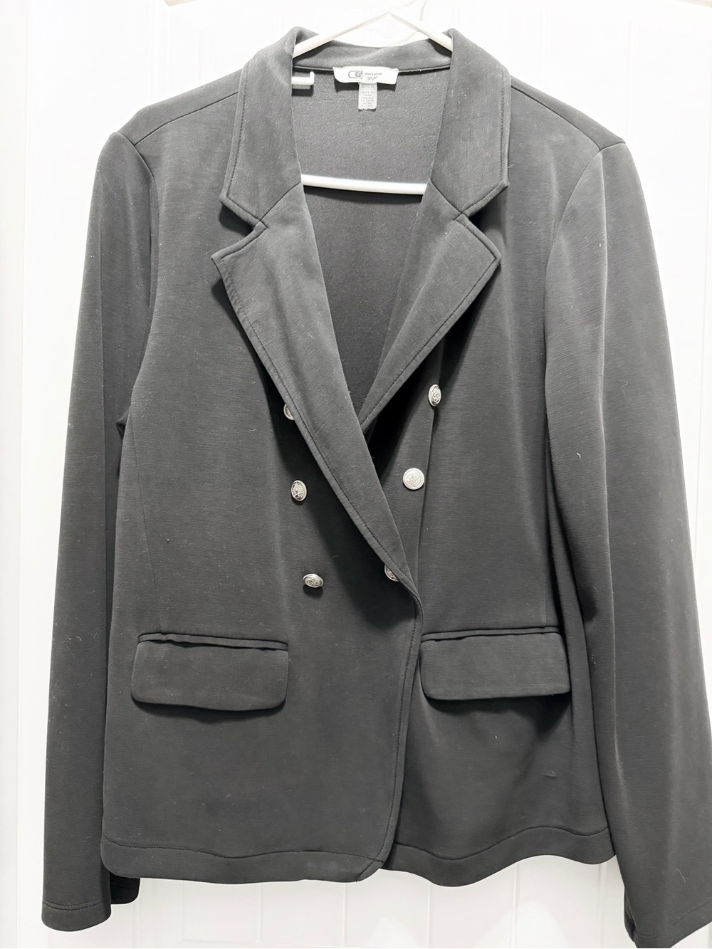 Cable & Gauge Black Double-Breasted Blazer with Silver Buttons